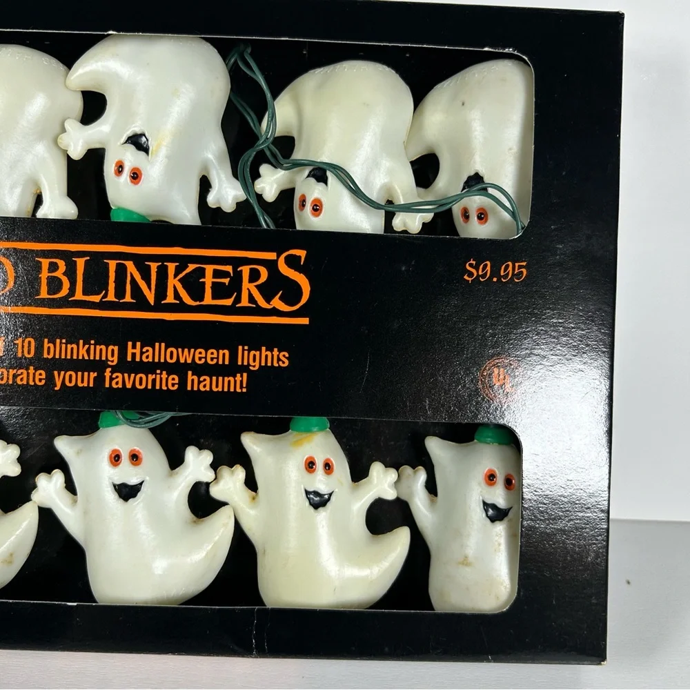 Vtg Hallmark Halloween Boo Blinkers White Ghost Plastic Blow Mold Light String